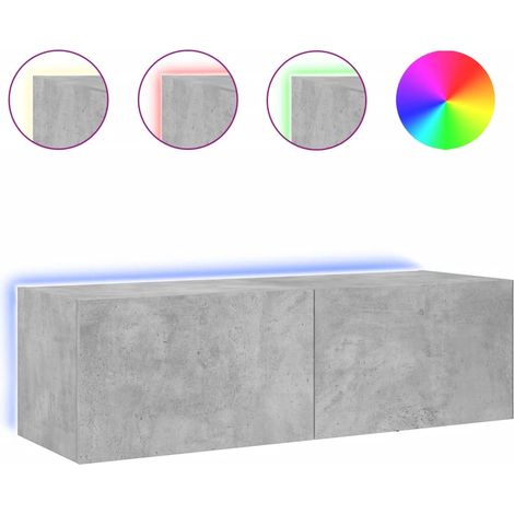 Meuble TV mural avec lumières LED gris béton 100x35x31 (1/5)