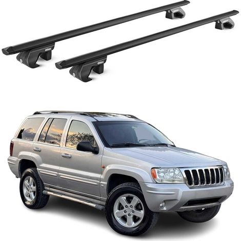 OMAC Dachträger Aluminium TÜV geprüft für Jeep Grand Cherokee WJ 2000-2005 – Für Standard Dachreling – T Nut – Max 90 kg – 2 Schlösser Schwarz (1/5)