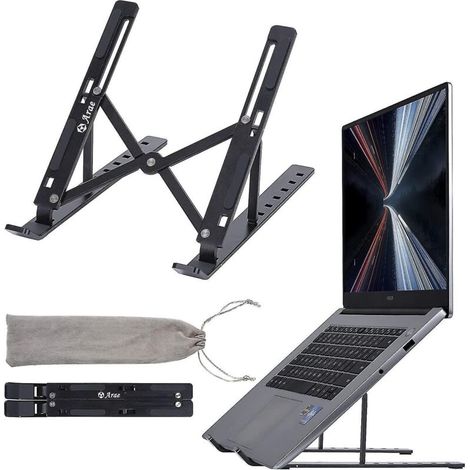 Desktop-Laptopständer, ergonomischer und tragbarer Aluminiumständer, faltbar, 5 Neigungswinkel, rutschfest, schwarz (1/5)