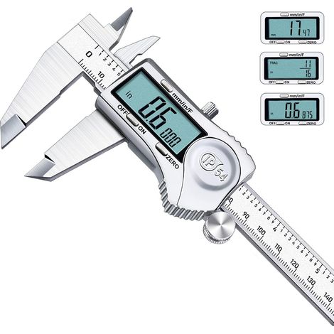 Pied a Coulisse 150mm Tout Inox, Pied à Coulisse Numérique de Précision, IP54 Étanche, Écran LCD , mm/inch/fraction, Digital Outil Micromètre Vernier (1/5)