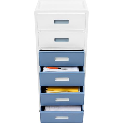 Meuble de rangement à 6 tiroirs avec roulettes - Caisson roulant en plastique - Organisateur de bureau pour documents, dossiers et papeterie - 35x26x83.5 cm (1/5)