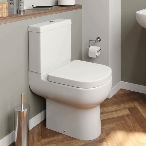 Close Coupled Bathroom Toilet White Ceramic WC 355mm D Shape Pan with Soft Close Seat (1/4)