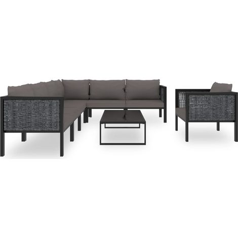 Salon de jardin 8 pcs  Mobilier de jardin avec coussins Résine tressée Anthracite (1/5)
