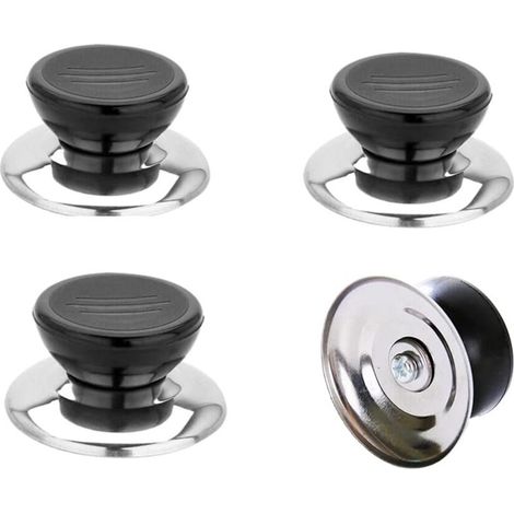 Sollbry Bouton de couvercle 4 pièces, bouton de remplacement de couvercle de cuisine universel, couvercle en verre, poignée de couvercle en verre - noir (1/5)