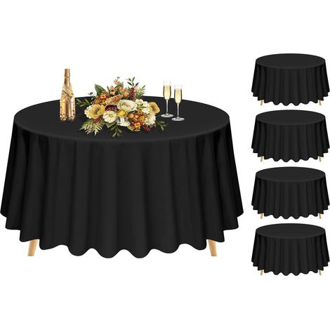 Lot de 4 nappes rondes noires en tissu polyester lavable pour mariages, banquets ou restaurants - 228 cm