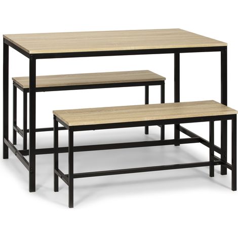 Conjunto Mesa y 2 Bancos SEATTLE para Comedor o Cocina. Mesa 110 cm x 70 cm x 75 cm. Estructura metálica