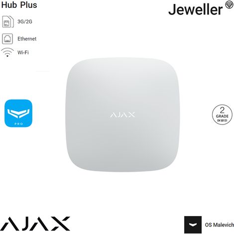 38247 - Jeweller - Hub Plus Phase out - Centrale di controllo con funzionalità avanzate (3G/2G 2xSIM, Wi-Fi, Ethernet) - colore white - Ajax sicurezza wireless