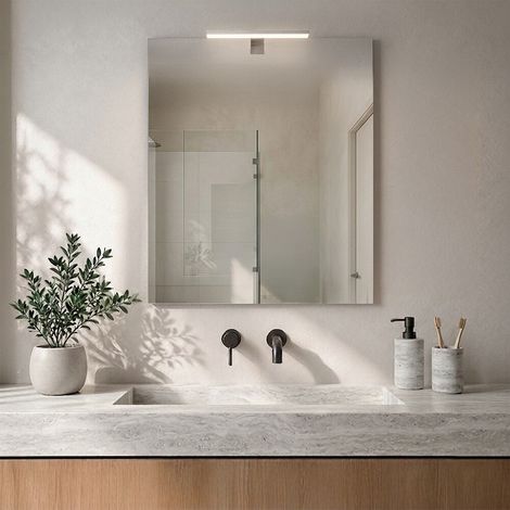 Specchio bagno 60x70 cm reversibile con lampada a luce LED naturale (1/5)