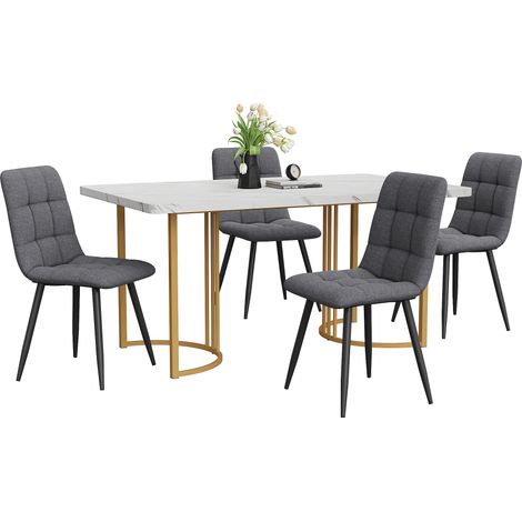 ELVMI Conjunto de Mesa y Sillas con 1 Mesa y 4 Sillas, Tablero de MDF y Color Blanco (1/5)