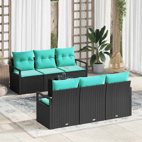 Ensemble de Canapés 7 pcs Noir et turquoise polyrotin vidaXL (1/5)