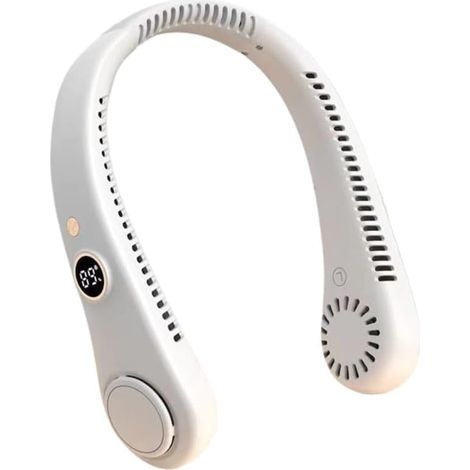 Ventilateur portable sans pale pour cou – Refroidissement 360° silencieux, 5 vitesses & autonomie longue durée – Blanc (1/5)