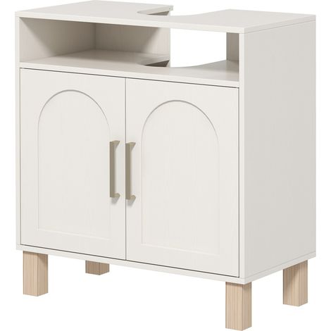 Meuble sous lavabo 2 portes avec étagère réglable blanc 60 x 30 x 63 cm (1/5)