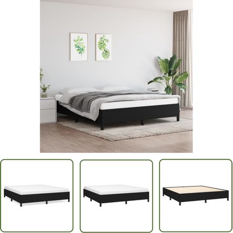 The Living Store Cadre de lit sans matelas noir 160x200 cm tissu - Cadre De Lit - Lit Double - Literie - Meuble Chambre - Design Moderne (1/5)