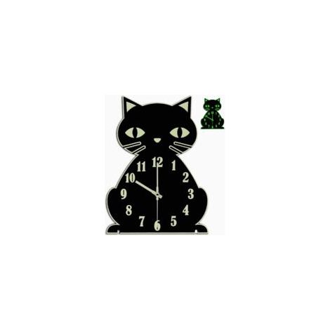 Orologio da parete a forma di gatto che si illumina al buio, orologio silenzioso con luce per camera da letto, soggiorno, decorazione per la casa, carino e unico per bambini e amanti dei gatti, nero