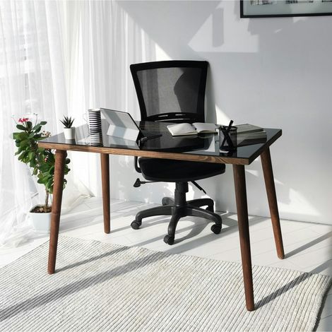Bureau en bois foncé et verre noir - style moderne ANZIO (1/5)