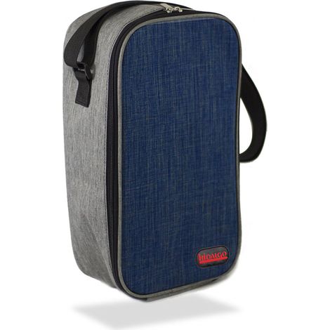 Nevera botellera portátil de 3 litros de capacidad color azul y gris con bolsillo interior, correa y revestimiento isotérmico EP