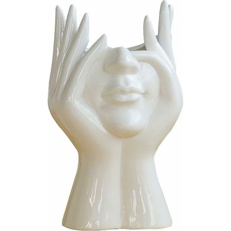 Cabeza de jarrón de cerámica, Maceta creativa con forma de rostro humano, Maceta con forma de rostro humano, Estatua griega, Cabezas de jarrón para plantas suculentas (1/4)