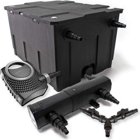 SunSun Kit complet: CBF-550 Filtre de bassin jusqu'à 60000 L Biologique, NEO10000 SuperECO pompe de filtration 10000l/h 80W, CUV-218 lampe uv UVC Clarificateur avec 18W, Y-distributeur