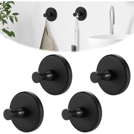 4 Crochets à Ventouse, Crochets Inox 304 pour Salle de Bain, Crochet Serviette Sans Perçage, Accessoire de Salle de Bain Réutilisable, Crochet Adhésif pour Porte de Douche, Cuisine (Noir)