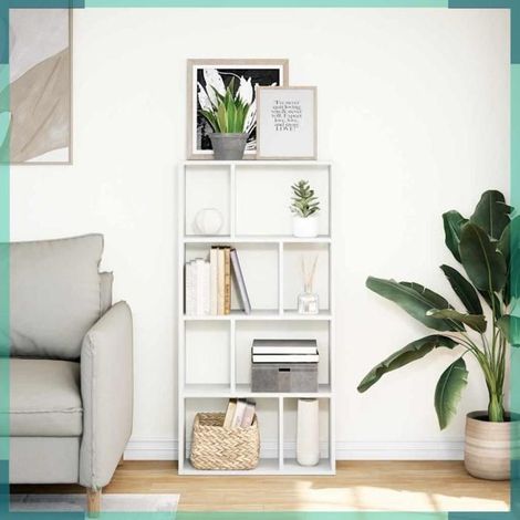 Bibliothèque - 858147 - Blanc - Bois d'ingénierie - 8 étagères (60×20×120,5 cm) (1/5)