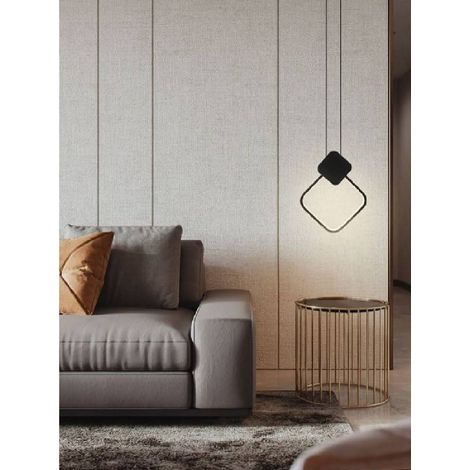 TRADE SHOP - Lampadario Led Sospensione 12 W Metallo Nero Moderno Luce 3000k 4000k 6500k Lp-02 - -Bianco Caldo      -