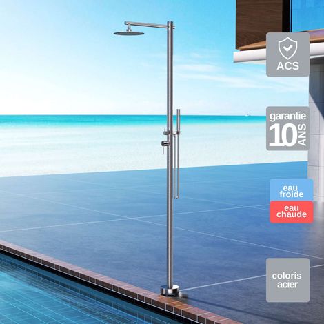 Douche de piscine Kansas en Acier Inox.S316 – Tête Ø25cm /Corps Ø50mm/H. 2,20m – Garantie 10 ans - POOLIMEX (1/5)