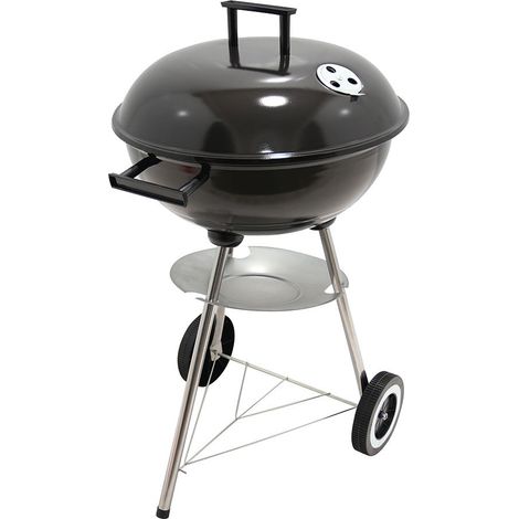 Barbacoa de carbón 3 patas con tapa y ruedas, negra, ø51 x 76 cm