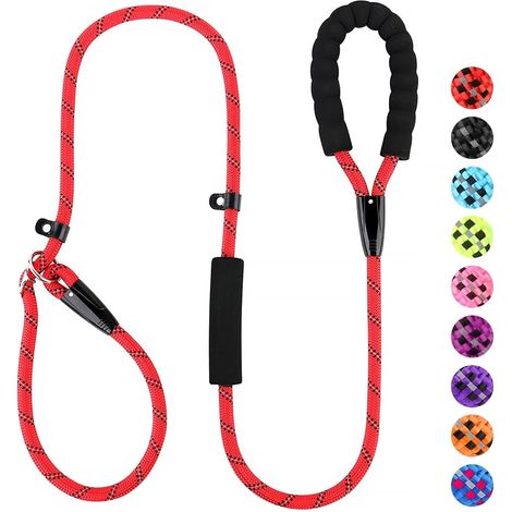 Laisse de dressage pour chien réfléchissante, robuste et anti-étranglement (rouge) (1/5)