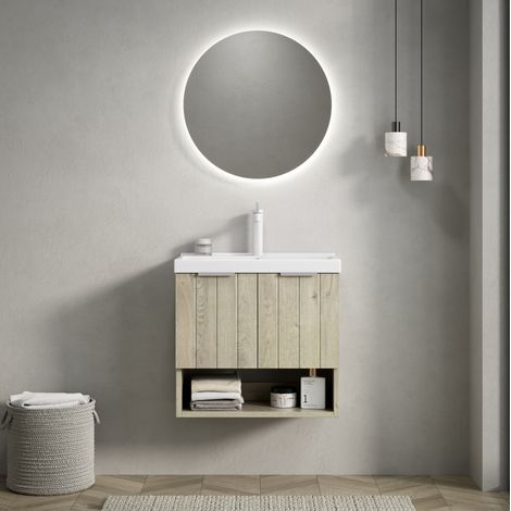 Badezimmer Waschtisch mit Keramikwaschbecken, pflegeleichte glatte Oberfläche, Multiplexplatte, Weiß (1/5)