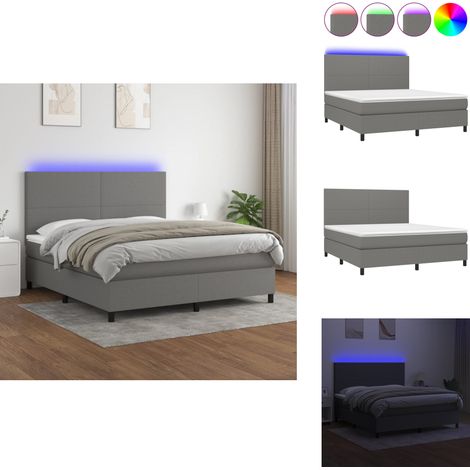 Sommier à lattes de lit et matelas et LED Gris foncé 180x200 cm - Lit Plateforme - Lit Design - Lit Moderne - Lit Avec Rangement - Tête De Lit Ajustable (1/5)