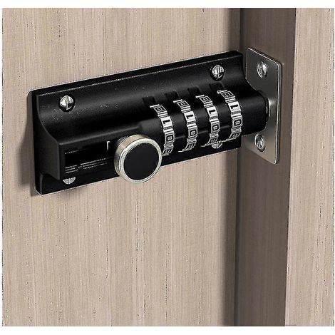 4-Digit Combination Lock Bolt, Mechanical Door Lock, Keyless Sliding, Black (1/2)