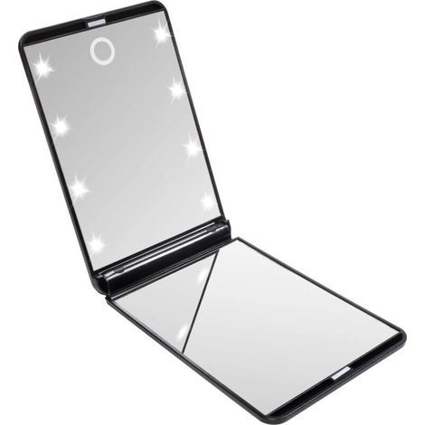 Foldable Pocket Mirror, Illuminated Makeup Mirror, Hand Held Mirrors, 1x/2x Magnifying, for Shaving, Camping and Makeup (Black)