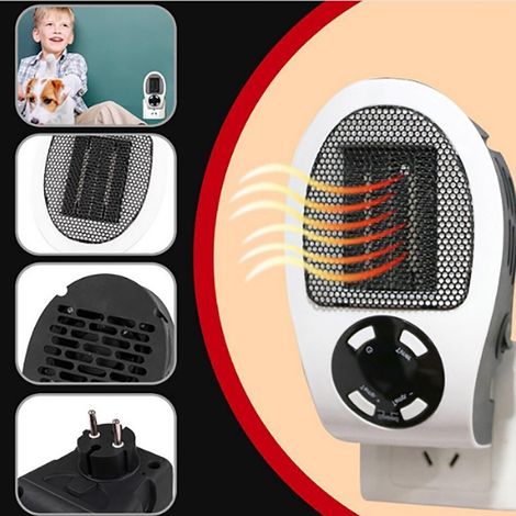 TERMOVENTILATORE MINI STUFA STUFETTA ELETTRICO 500W TIMER A PARETE SENZA FILO (1/5)