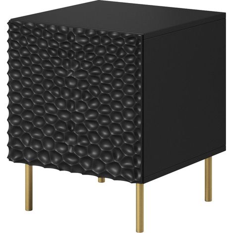 Mesita de noche HOLE set de dos frente fresado placa MDF negro mate