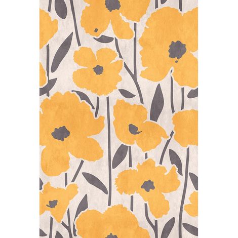 Papier peint panoramique jaune & blanc lumineux Tapisserie panoramique floral moderne Papier peint panoramique nature à motif grandes fleurs (1/2)