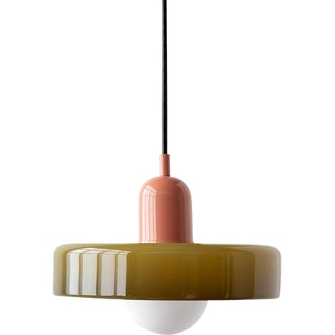 Suspension vintage en verre ambré rose, 1 pièce, douille E27, lampe suspendue pour cuisine, salle à manger et éclairage intérieur (1/5)