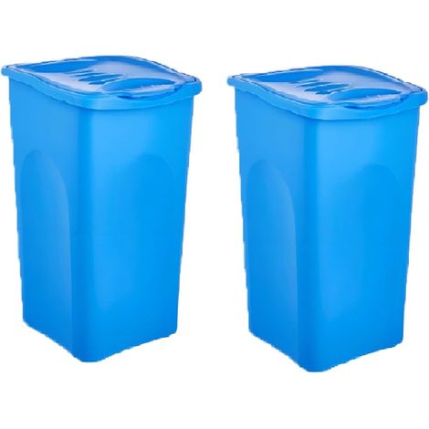 Set 2 Bidoni pattumiere per la Raccolta Differenziata 50 litri Blu Plastica Carta Vetro Indifferenziato metallo organico casa ufficio locale commerciale giardino terrazzo (1/5)