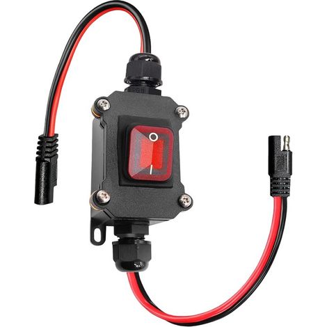 Interruptor de CC con paso directo y conector SAE, interruptor de cable, con indicador rojo, 12-24V/12AGW, interruptor de palanca DPST (1/2)