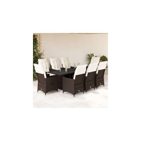 Ensemble à manger de jardin et coussins 9 pcs marron poly rotin (1/5)