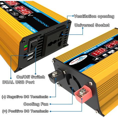 Convertisseur de puissance 4000 W (crête) CC 12 V vers CA 220 V pour chargeur de voiture (1/2)