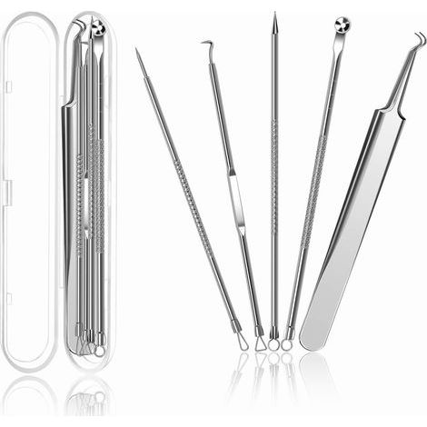 Mitesserentfernungs-Set – 5-teilig aus Edelstahl – für Gesicht, Nase und Stirn – für den Heimgebrauch – 1 Set (1/5)