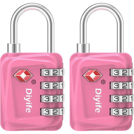 Cadenas à combinaison TSA 4 chiffres, lot de 2 Rose Serrure de valise pour bagages, sac, casier