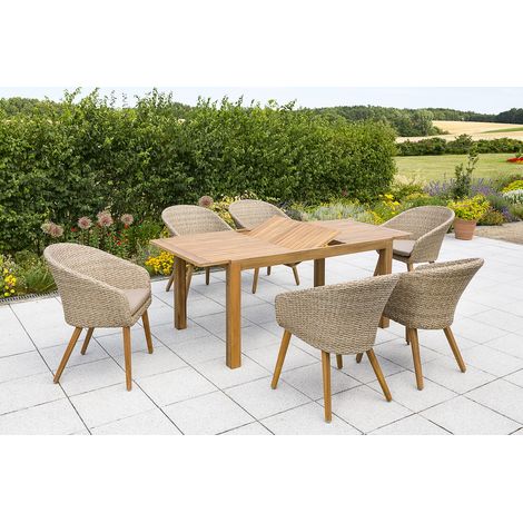Arrone Set 7tlg 6 Sessel Kissen Tisch 150(200)x90cm