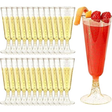 Lot de 25 flûtes à champagne en plastique - Réutilisables - Pour jardin, anniversaire de mariage, douche