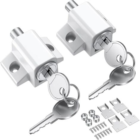 Lot de 2 verrous de porte coulissants professionnels pour porte de patio coulissante - Verrou de sécurité durable - Blanc - Parfait pour la sécurité de la maison (1/5)