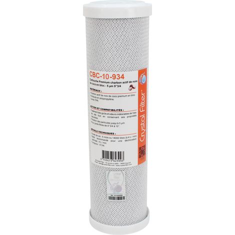 Cartouche CBC-10-934 Premium charbon actif 9''3/4 - 10 µm - Crystal Filter® (1/4)