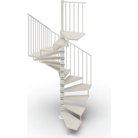 Escalier colimaçon 15 marches - Haut. à franchir 3.08 à 3.60m - Diam. 140cm - Trémie carrée - Struct. blanche / marches blanchi - TEKLA120/SBMBLA-15