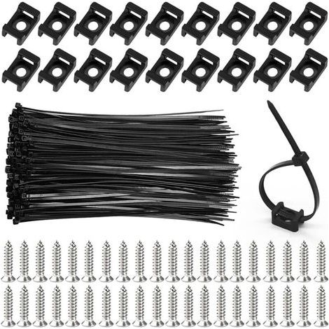 100 supports de fixation,colliers de serrage 150mm,nylon 66,vis m3 acier inoxydable,gestion câbles électrique (1/5)