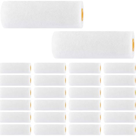 40 Pièces Petit Rouleau Peinture 10 cm, Rouleau Mousse Blanc Orange, Mousse Peinture sans Manche pour Porte Meuble Bordure Laque Vernis Finition (1/5)