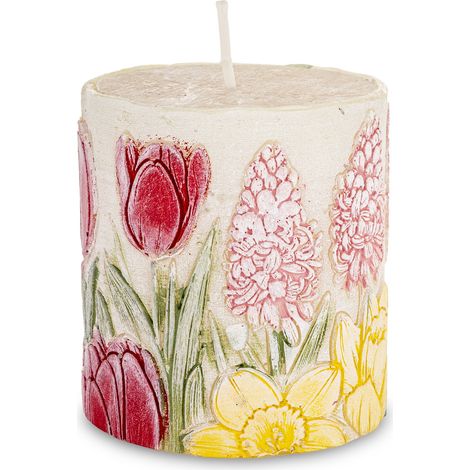 Candela cilindrica piccola con fiori bianchi 8x7x7 (1/5)